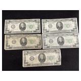 (5) SERIES 1934 $20 FEDERAL RESERVE NOTES -