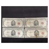 (4) SERIES 1963 RED SEAL $5 BILLS