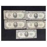(5) SERIES 1934 $20 FEDERAL RESERVE NOTES -