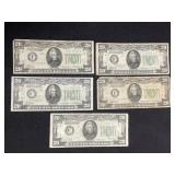 (5) SERIES 1934 $20 FEDERAL RESERVE NOTES -