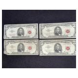 (4) SERIES 1963 RED SEAL $5 BILLS