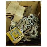 BOX OF CLEVICES AND OTHER FARM RELATED ITEMS
