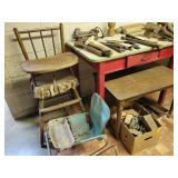 PORCELAN TOP TABLE, PIANO BENCH AND 1960
