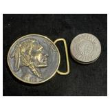 1976 SOLD BRASS INDIAN HEAD COIN BELT BUCKLE FROM 1976 SOLD BRASS INDIAN HEAD COIN BELT BUCKLE FROM