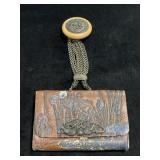 ANTIQUE JAPANESE LEATHER TABACCO POUCH W/A ANTIQUE JAPANESE LEATHER TABACCO POUCH W/A