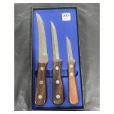 GAMCO KNIFE SET W/SOLID ROSEWOOD HANDLES-NEW IN GAMCO KNIFE SET W/SOLID ROSEWOOD HANDLES-NEW IN