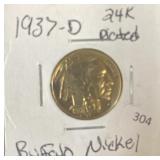 1937-D (24 GOLD PLATED)  BUFFALO NICKEL