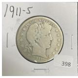 1911-S BARBER HALF DOLLAR