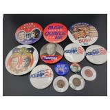 COLLECTION OF POLITICAL BUTTONS, GOOD LUCK PENNIES