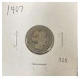 1907 BARBER DIME