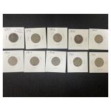 LOT OF (10) DIFFERENT LIBERTY V NICKELS