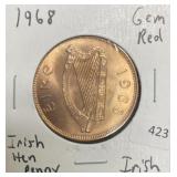 1968 IRISH HEN PENNY (GEM RED)