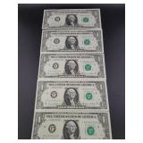 (5) 1969-D SEQUINTIAL SERIAL NUMBER $1 BILLS