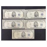 LOT OF (5) $5 SILVER CERTIFICATES