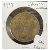 1933 JOHNSON GASOLENE TOKEN