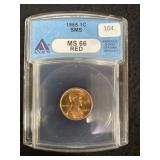 1965 SMS LINCOLN CENT (ANACS MS66 RED)
