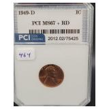 1949-D LINCOLN CENT - PCI GRADED: MS67 + RD