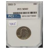 1955-D WASHINGTON SILVER QUARTER - PCI GRADE: MS67