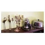 COVERED CAKE PLATE, COFFEE POT, CANDLEABRAS, COVERED CAKE PLATE, COFFEE POT, CANDLEABRAS,