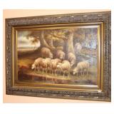 OIL ON CANVAS - SHEEP AT CREEK - BY ROBERTSON OIL ON CANVAS - SHEEP AT CREEK - BY ROBERTSON