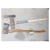 3 PIECES: AXE, WEDGE AND SLEDGE HAMMER 3 PIECES: AXE, WEDGE AND SLEDGE HAMMER