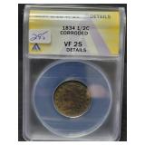 1834 HALF CENT - ANACS GRADED: VF25 DETAILS - 1834 HALF CENT - ANACS GRADED: VF25 DETAILS -