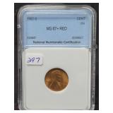 1952-S LINCOLN CENT - NNC GRADED: MS67+RED 1952-S LINCOLN CENT - NNC GRADED: MS67+RED