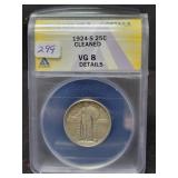 1924-S STANDING LIBERTY QUARTER - ANACS: VG8 - 1924-S STANDING LIBERTY QUARTER - ANACS: VG8 -