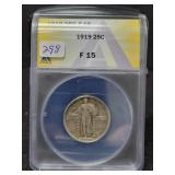 1919 STANDING LIBERTY QUARTER - ANACS: F15 1919 STANDING LIBERTY QUARTER - ANACS: F15