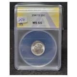 1947-S ROOSEVELT SILVER DIME - ANACS: MS65 1947-S ROOSEVELT SILVER DIME - ANACS: MS65