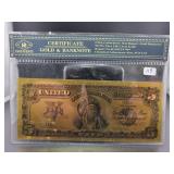 NOVDO CERTIFICATE GOLD & BANKNOTE - $5 - NOVDO CERTIFICATE GOLD & BANKNOTE - $5 -