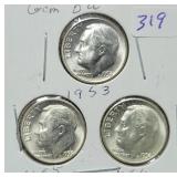 1953, 1955 AND 1956 ROOSEVELT SILVER DIMES 1953, 1955 AND 1956 ROOSEVELT SILVER DIMES