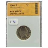 1966-P JEFFERSON NICKEL - SGS: SMS70 1966-P JEFFERSON NICKEL - SGS: SMS70