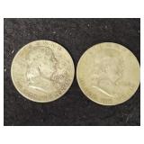 (2) FRANKLIN HALF DOLLARS: 1952-S AND 1957 (2) FRANKLIN HALF DOLLARS: 1952-S AND 1957