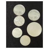 (6) SILVER BOULLION ROUNDS: (3) 1/4 OZ & (3) 1/10 (6) SILVER BOULLION ROUNDS: (3) 1/4 OZ & (3) 1/10