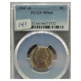 1947-D JEFFERSON NICKEL - PCGS GRADED: MS66 1947-D JEFFERSON NICKEL - PCGS GRADED: MS66