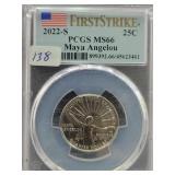 2022-S MAYA ANGELOU QUARTER - PCGS: MS66 - 2022-S MAYA ANGELOU QUARTER - PCGS: MS66 -