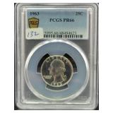 1963 WASHINGTON QUARTER - PCGS GRADED: PR66 1963 WASHINGTON QUARTER - PCGS GRADED: PR66