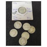 (7) SILVER DIMES: (6) MERCURY AND (1) BARBER (7) SILVER DIMES: (6) MERCURY AND (1) BARBER