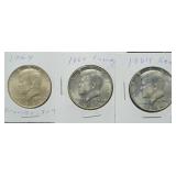 (3) 1964 SILVER KENNEDY HALF DOLLARS - 90% (3) 1964 SILVER KENNEDY HALF DOLLARS - 90%