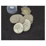 ROLL OF (20) FRANKLIN SILVER HALF DOLLARS ROLL OF (20) FRANKLIN SILVER HALF DOLLARS