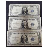(3) SERIES 1935-E, F AND G $1 SILVER CERTIFICATES (3) SERIES 1935-E, F AND G $1 SILVER CERTIFICATES