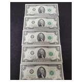 (5) 1976 SEQUENTIAL SERIAL NUMBER $2 NOTES (5) 1976 SEQUENTIAL SERIAL NUMBER $2 NOTES