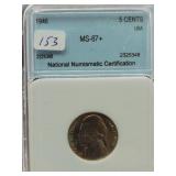 1946 JEFFERSON NICKEL - NNC GRADED: MS-67+ 1946 JEFFERSON NICKEL - NNC GRADED: MS-67+