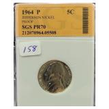 1964-P JEFFERSON NICKEL - SGS GRADED: PR70 1964-P JEFFERSON NICKEL - SGS GRADED: PR70