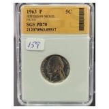 1963-P JEFFERSON NICKEL - SGS GRADED: PR70 1963-P JEFFERSON NICKEL - SGS GRADED: PR70