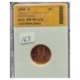 1999-S LINCOLN CENT - SGS GRADED: PR70CAM 1999-S LINCOLN CENT - SGS GRADED: PR70CAM