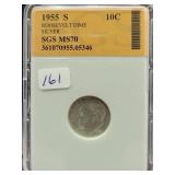 1955-S SILVER ROOSEVELT DIME - SGS: MS70 1955-S SILVER ROOSEVELT DIME - SGS: MS70
