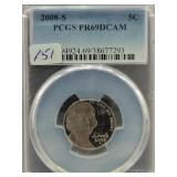 2008-S JEFFERSON NICKEL - PCGS: PR69DCAM 2008-S JEFFERSON NICKEL - PCGS: PR69DCAM