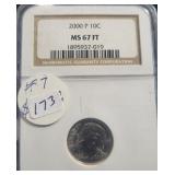 2000-P ROOSEVELT DIME - NGC GRADED: MS67 FT 2000-P ROOSEVELT DIME - NGC GRADED: MS67 FT